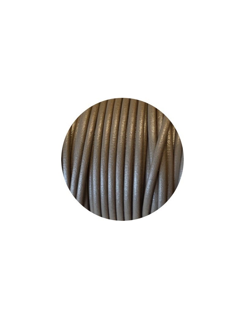 Cordon de cuir rond taupe foncé-3mm-Espagne