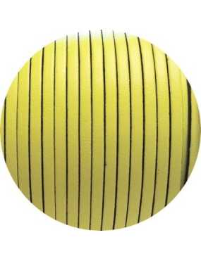 Cordon de cuir plat 3mm de couleur jaune fluo-vente au cm