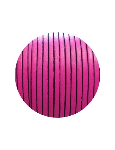 Cordon de cuir plat 3mm de couleur rose fluo-vente au cm