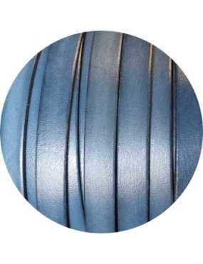 Cordon de cuir plat de 10mm bleu gris vendu au metre