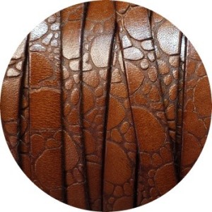 Cordon de cuir plat fantaisie 10mm marron effet croco-vente au cm