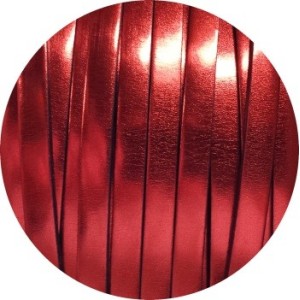 Cordon de cuir plat 5mm miroir couleur rouge-vente au cm
