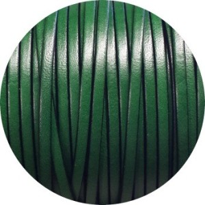 Cordon de cuir plat 3mm de couleur vert soutenu-vente au cm