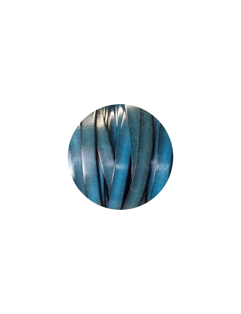 Cordon de cuir plat 10mm x 2mm bleu atoll vendu au mètre