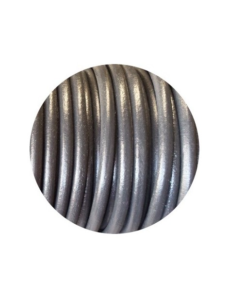 Cordon de cuir rond gris foncé-5mm-Espagne
