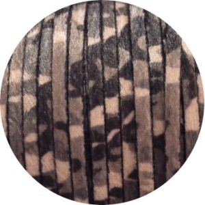 Laniere de cuir plat camouflage gris poils synthétiques 5mm-vente au cm