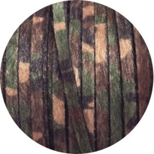 Laniere de cuir plat 5mm camouflage vert poils synthétiques vendu au metre