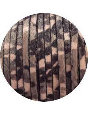 Laniere de cuir plat 5mm camouflage gris poils synthétiques vendu au metre