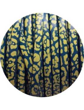 Cuir plat 5mm fantaisie imprimé moucheté bleu jaune-vente au cm