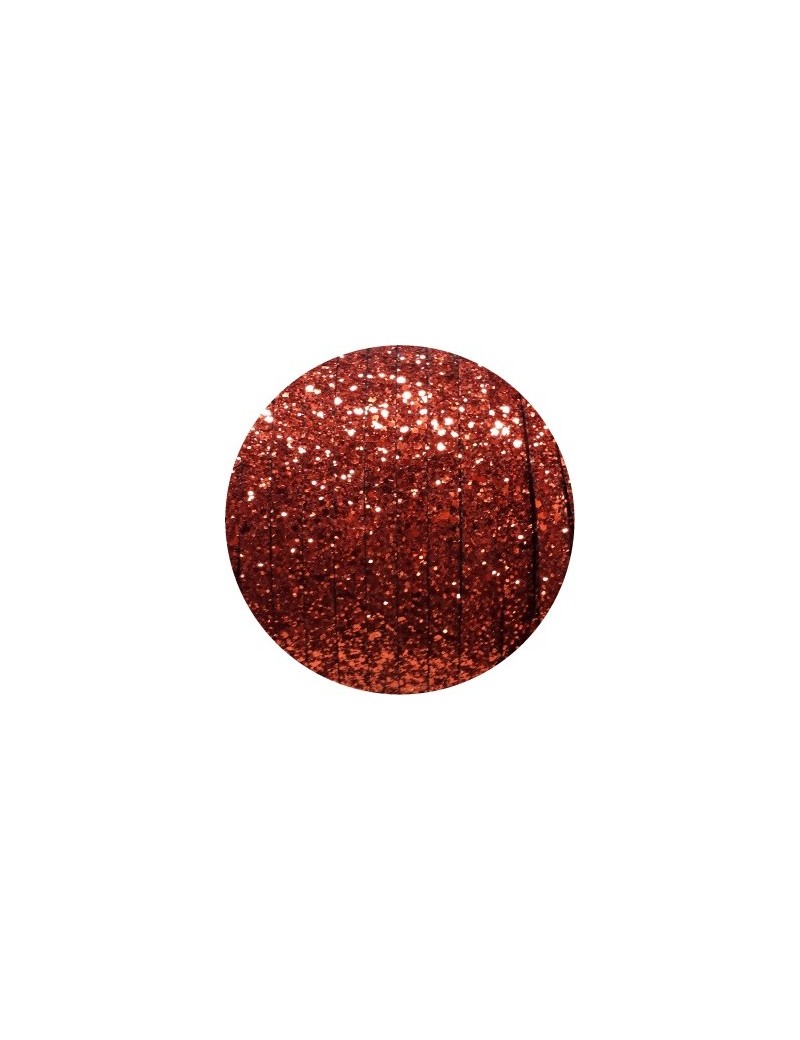 Cordon de cuir plat paillettes 10mm rouge-vente au cm