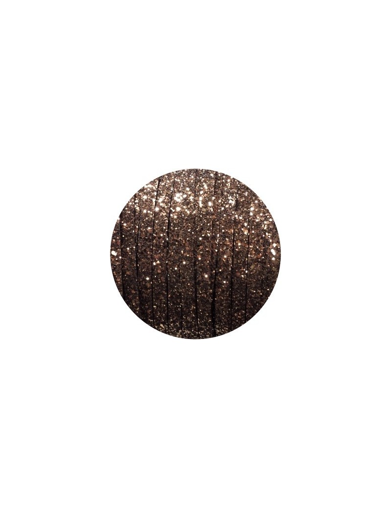 Cordon de cuir plat paillettes 10mm bronze-vente au cm