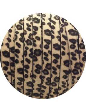 Laniere de cuir plat leopard beige avec poils synthétiques 10mm-vente au cm