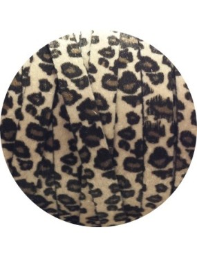Laniere de cuir plat leopard beige avec poils synthétiques 15mm-vente au cm