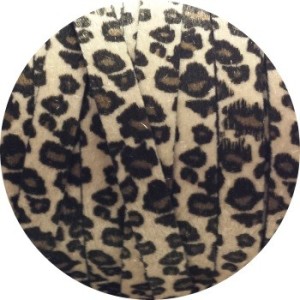 Laniere de cuir plat leopard beige avec poils synthétiques 15mm-vente au cm