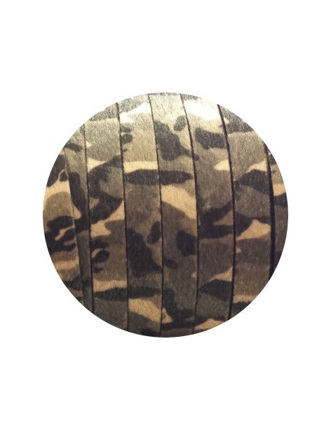 Laniere de cuir plat camouflage gris avec poils synthétiques 15mm-vente au cm