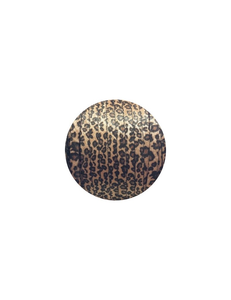 Laniere de cuir plat 10mm léopard avec poils synthétiques vendu au metre
