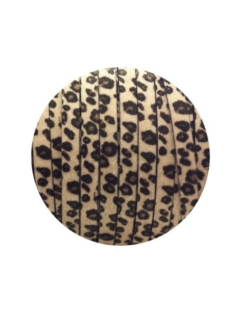 Laniere de cuir plat 10mm léopard beige poils synthétiques vendu au metre