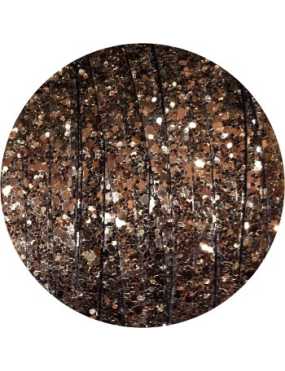 Cordon de cuir plat paillettes 5mm bronze-vente au cm