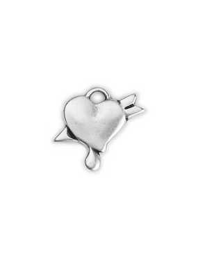 Pampille coeur lisse avec flèche en metal placage argent de 23mm
