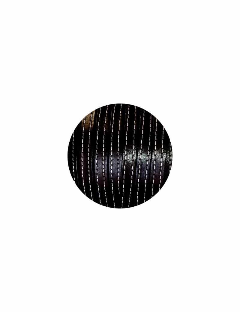 Cordon de cuir plat 10mm x 2mm noir coutures vendu au metre