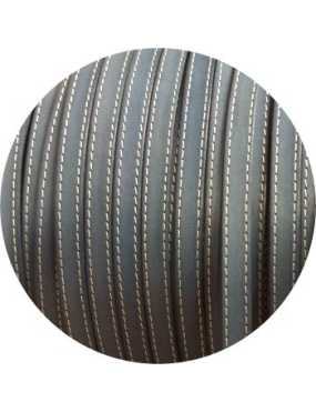 Cordon de cuir plat 10mm bleu gris coutures-vente au cm