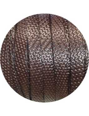 Cordon de cuir plat 10mm texture marron-vente au cm