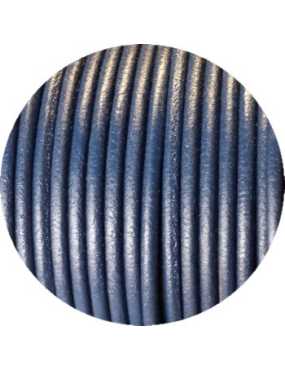 Lacet de cuir rond bleu foncé-Espagne-4mm