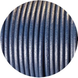 Lacet de cuir rond bleu foncé-Espagne-4mm