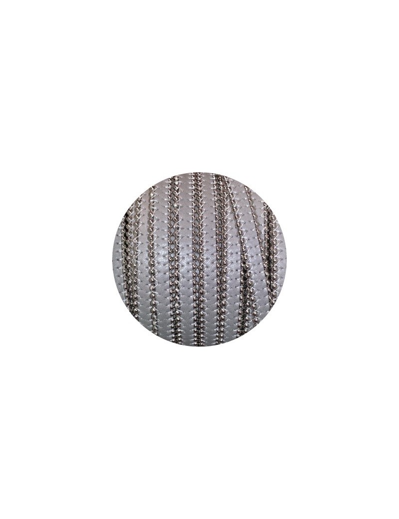 Cordon de cuir plat 10mm gris avec 2 rangs de billes-vente au cm