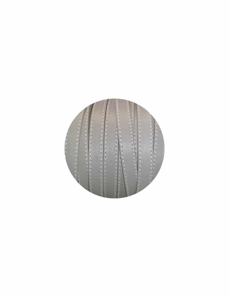 Cordon de cuir plat 10x2mm double gris pastel coutures-vente au cm
