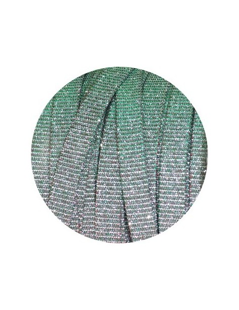 Lacet fantaisie plat 10mm irisé couleur argent et vert