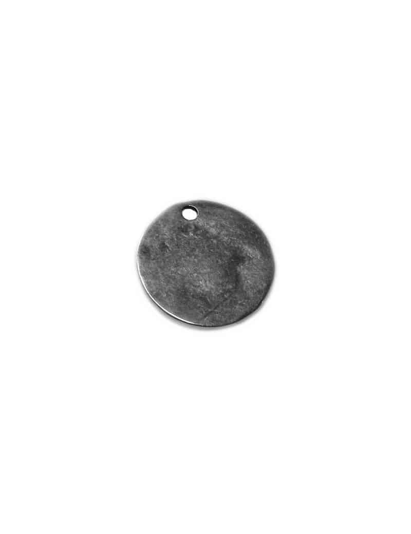 Breloque ronde martelée placage argent de 27mm