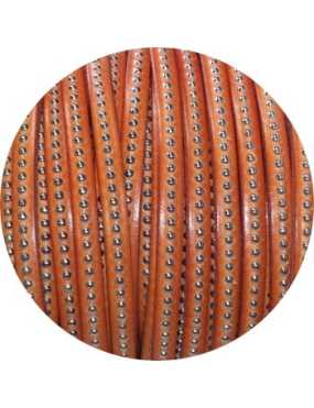 Cordon de cuir plat 6mm orange à billes vendu au mètre