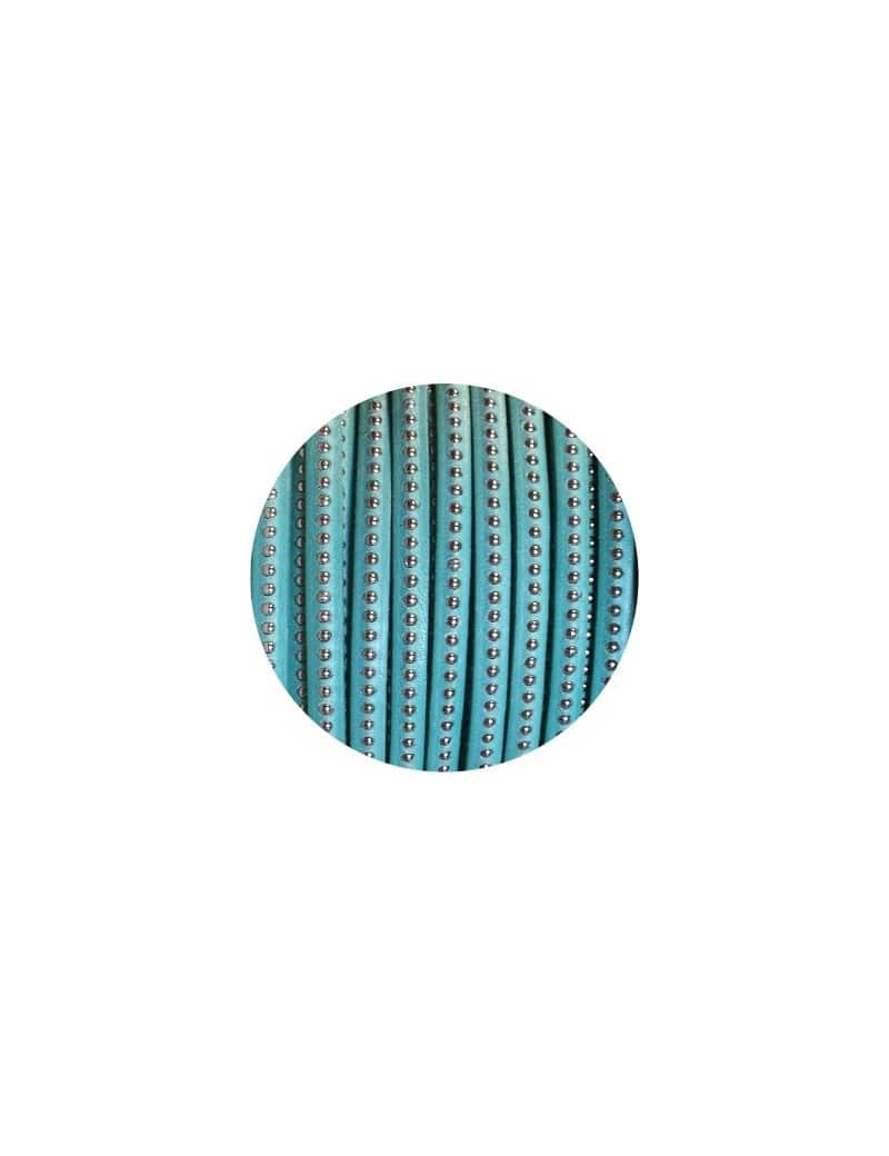 Cordon de cuir plat 6mm aquamarine a billes-vente au cm