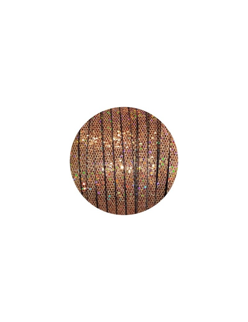 Cordon de cuir plat paillettes 6mm disco cuivre-vente au cm