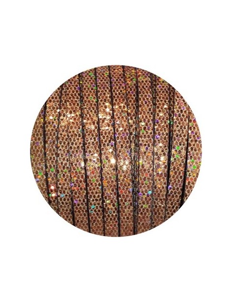 Cordon de cuir plat paillettes 6mm disco cuivre vendu au mètre