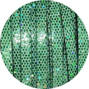 Cordon de cuir plat paillettes 6mm disco vert-vente au cm