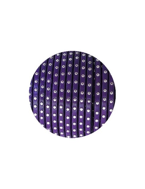 Cuir plat de 5mm violet avec des clous argent vendu au cm
