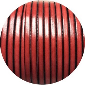 Cordon de cuir plat 5mm x 2mm de couleur rouge-vente au cm