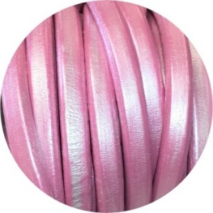 Cordon de gros cuir 10mm x 6mm de couleur rose metal-vente au cm