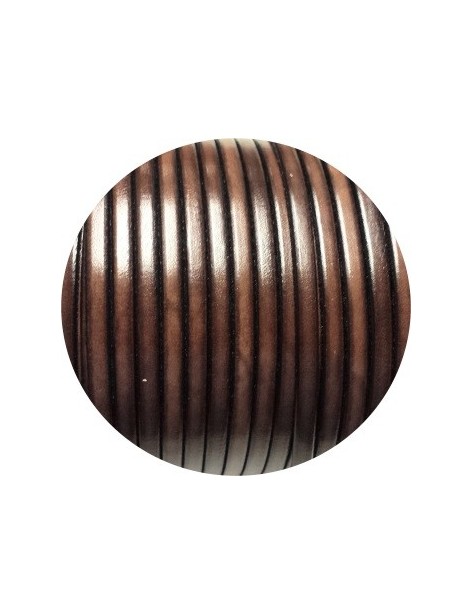 Cordon de cuir plat 5mm x 2mm de couleur marron foncé marbré vendu au cm