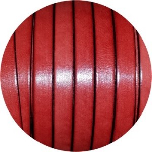 Cordon de cuir plat 10mm x 2mm de couleur rouge-vente au cm
