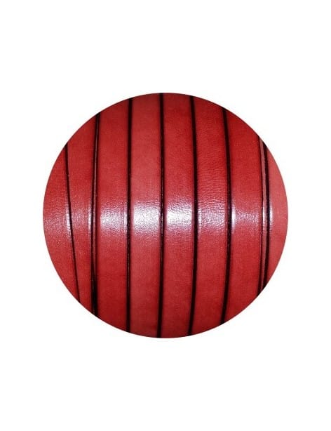Cordon de cuir plat 10mm x 2mm de couleur rouge-vente au cm