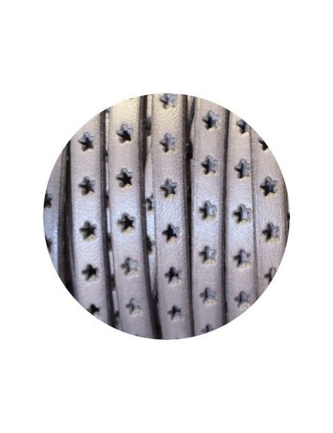 Cordon de cuir plat couleur gris clair perforé étoiles-vente au cm