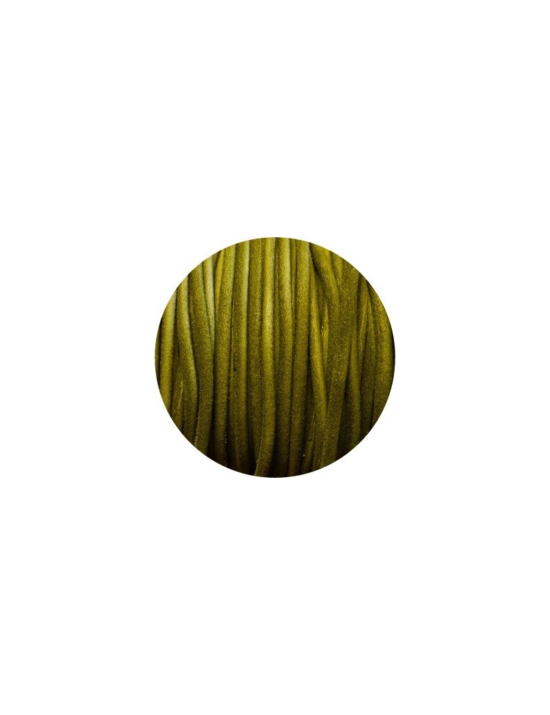 Cordon de cuir rond brut couleur vert chasseur-3mm-Espagne