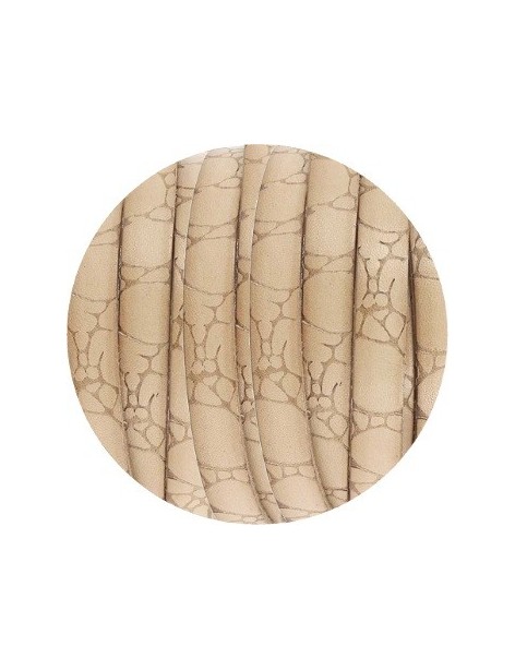 Cordon de cuir plat fantaisie 10mm beige effet croco-vente au cm