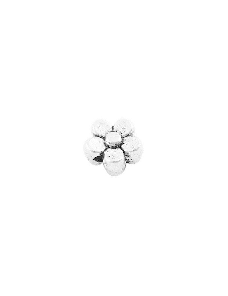 Sachet de 50 petites perles fleur de 5mm couleur argent