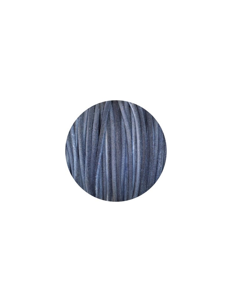 Cordon de cuir rond brut couleur bleu navy-3mm-Espagne