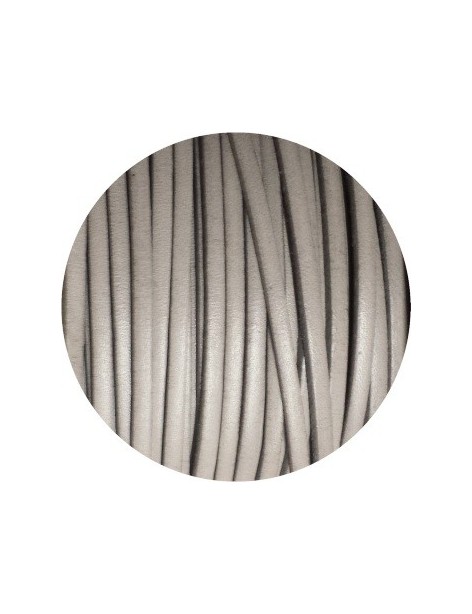 Cordon de cuir plat 3mm de couleur gris perle-vente au cm