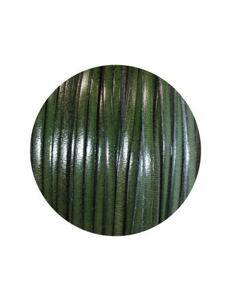Cordon de cuir plat 3mm de couleur vert militaire-vente au cm